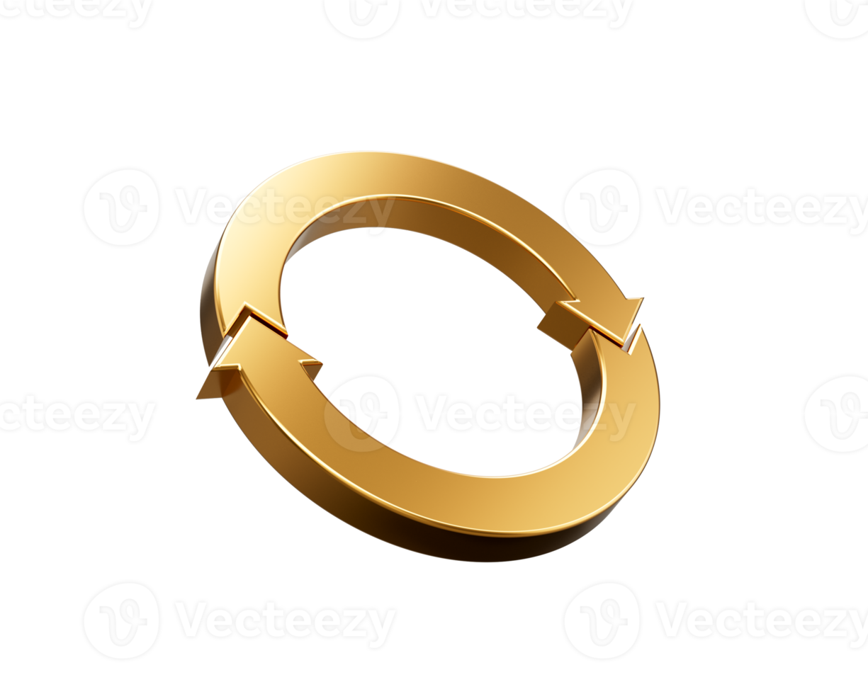 Golden Rounded Clockwise Arrows Loop Symbolizes Recycling And Continuous Rotation, 3D Illustration png