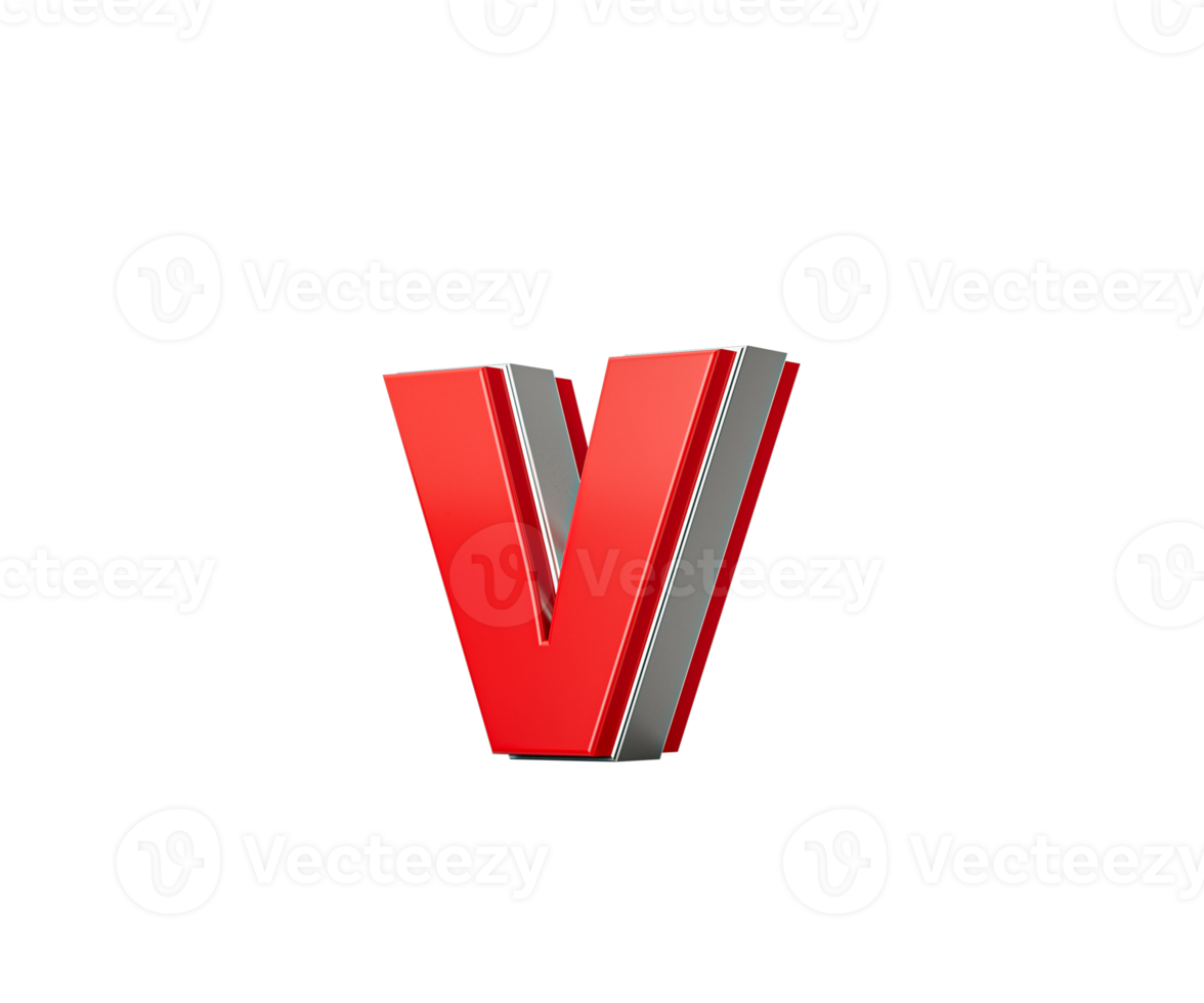 Vibrant Red Small Letter v Gleams With Its Sleek Metallic Design With Sharp Edges, 3D Illustration png