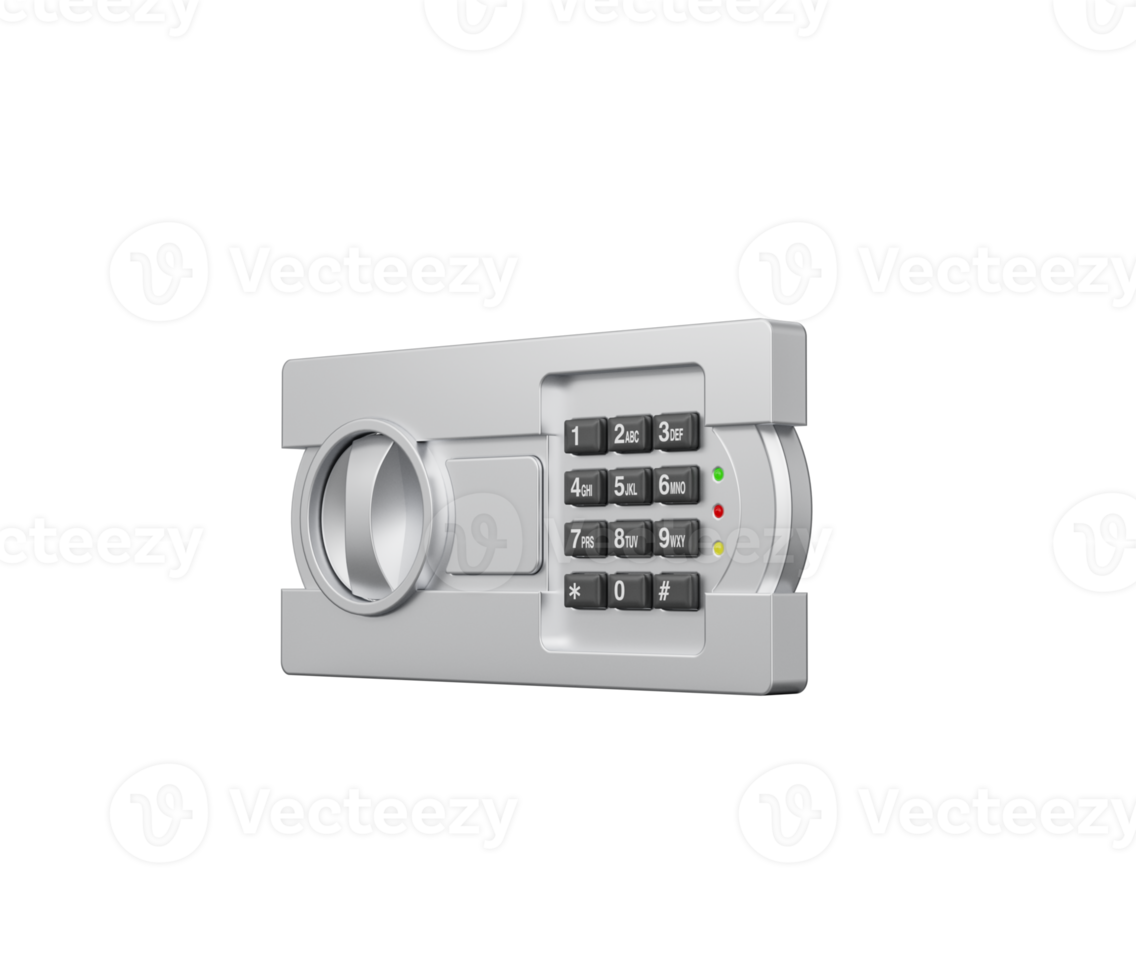 Metallic Finish Digital Safe with A Combination Lock And Circular Handle For Access, 3D Illustration png