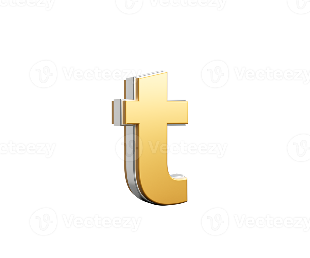 Golden Small Letter t Gleams With Its Sleek Modern Design With Sharp Edges, 3D Illustration png