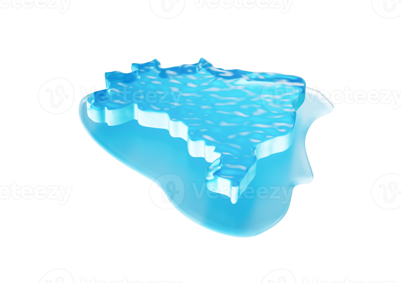 Water Ice Map of Brazil global warming melting glacier in deep blue water, 3d illustration png