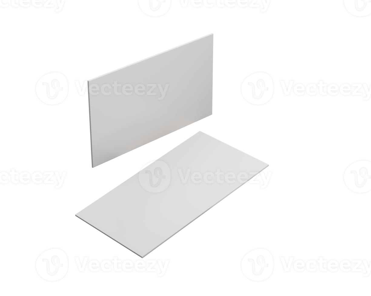 Two blank business cards, one standing upright, one lying flat. 3D Illustration. png
