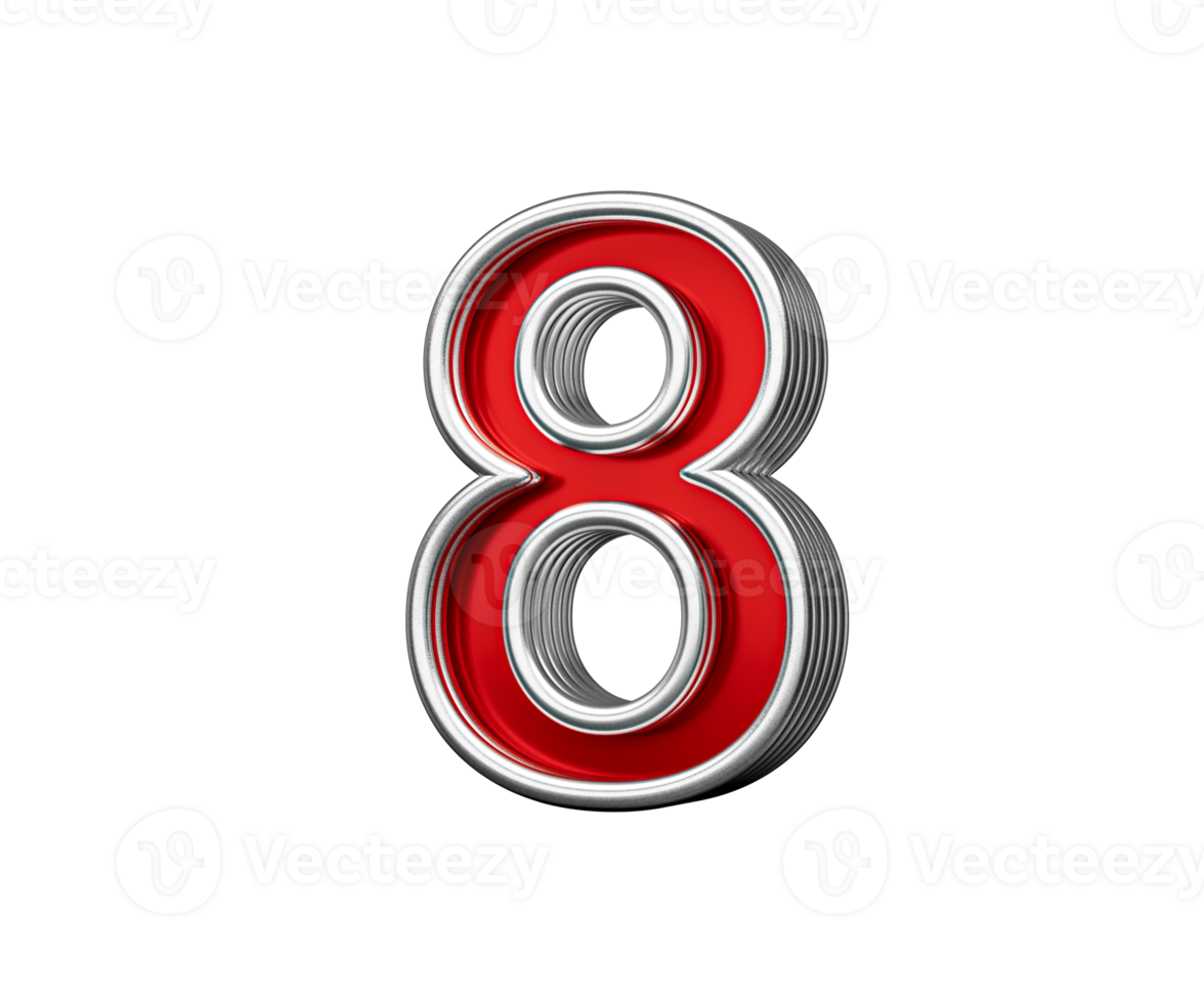 Vibrant Red Number Eight 8 With Metallic Gleam And Beveled Edges 3D Illustration png