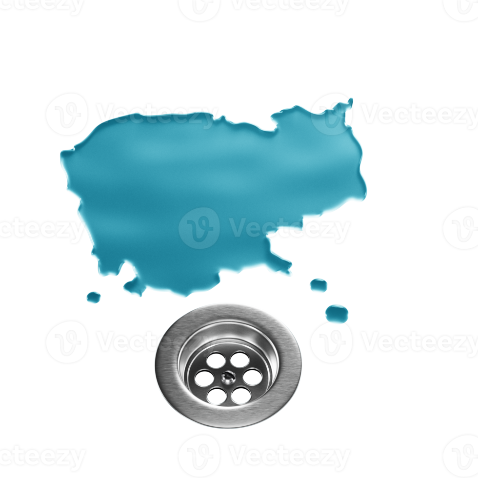 Map of Cambodia depicted as water being drained. 3D Illustration png