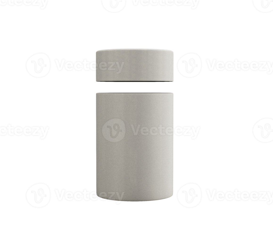 Cylindrical container with a separate lid, light gray color. 3D Illustration. png