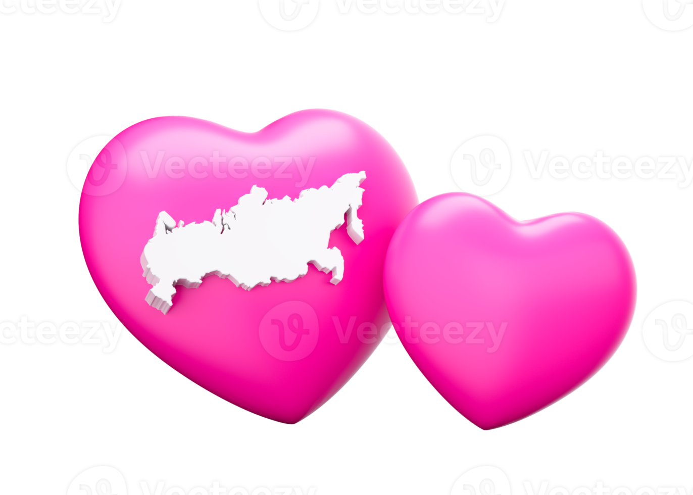 Shiny Pink Hearts With Map Of Russia 3d Illustration png