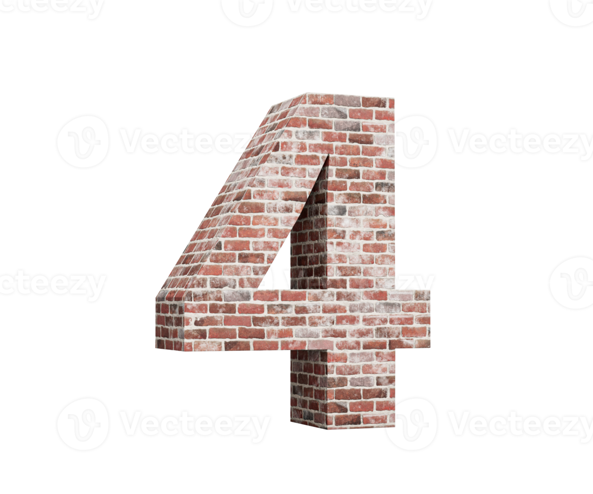 Number Four 4 Digit Made Of Old Grunge Texture Wall Of Bricks 3D Illustration png