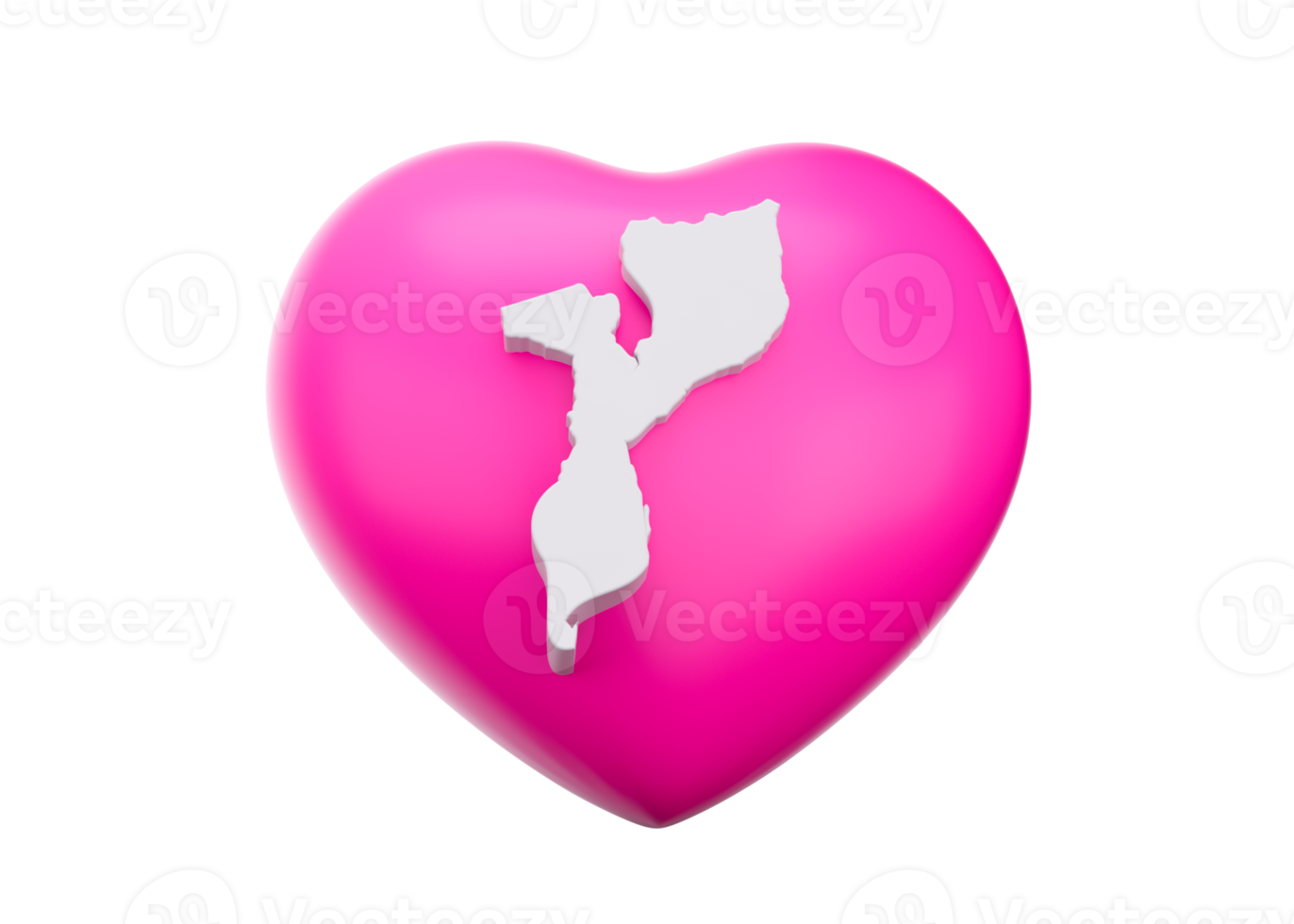 3d Pink Heart With 3d Map Of Mozambique 3d Illustration png