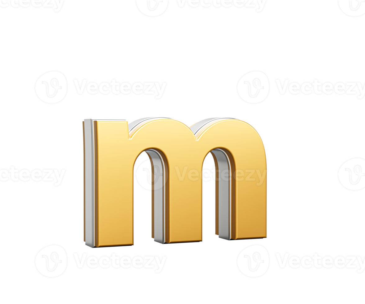 Shiny Golden Small Letter m Gleams With Its Sleek Modern Design With Sharp Edges 3D Illustration png