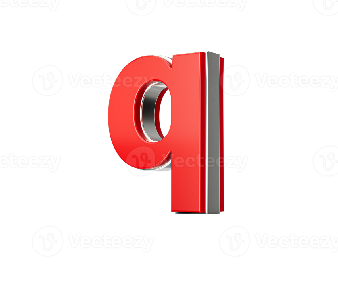 Vibrant Red Small Letter q Gleams With Its Sleek Metallic Design With Sharp Edges 3D Illustration png