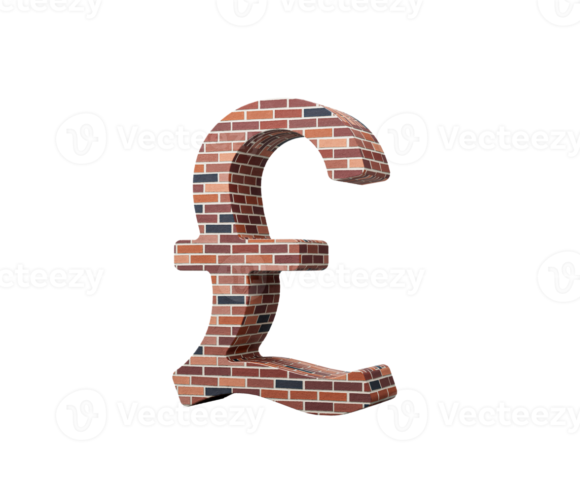 British Pound Currency Sign Made Of Red Bricks With A Wall Like Texture, 3D Illustration png