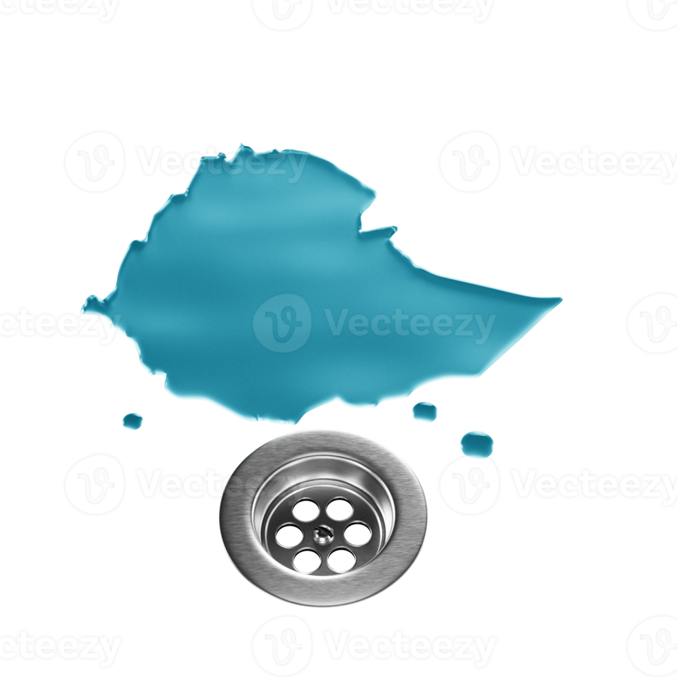 Ethiopia Water Map With Drainage Metal Sink Save Water And Water Wastage Concept 3D Illustration png