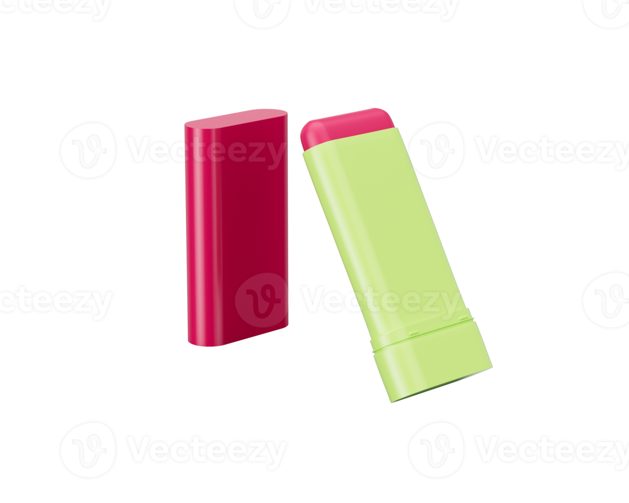 Glow Tinted Pink Blush Stick In Lime Green Casing With Glossy Pink Cap For Cheeks, 3D Illustration png