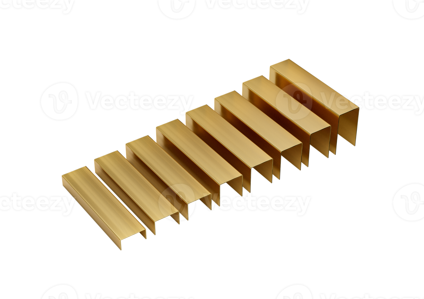 A Series Of Golden Metal Staple Pins Arranged In Parallel Rows, 3D Illustration png