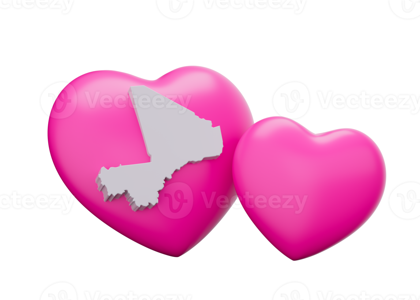 3d Shiny Pink Hearts With 3d Map Of Mali 3d illustration png