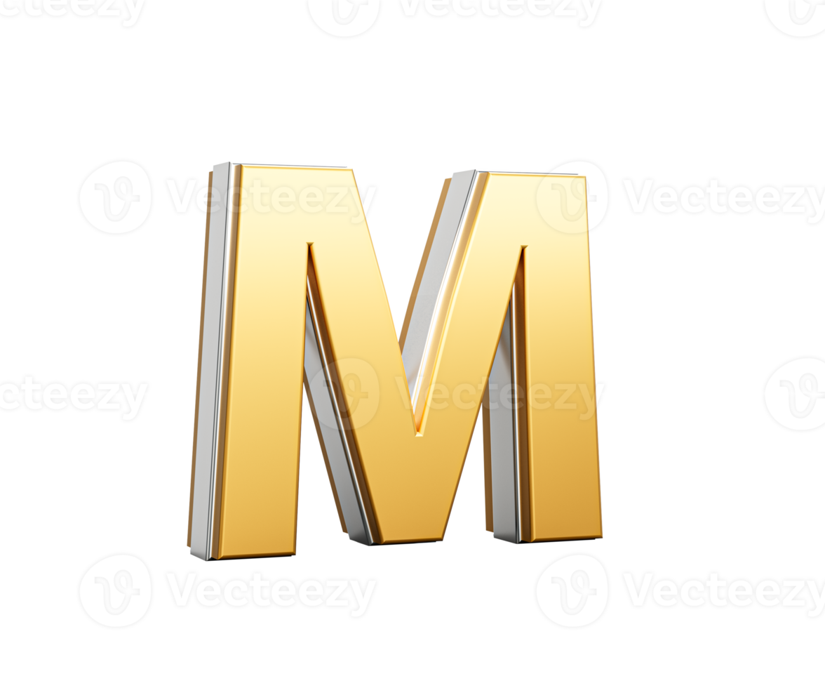 Golden Capital Letter M Gleams With Sleek Modern Design Bold Font With Sharp Edges, 3D Illustration png
