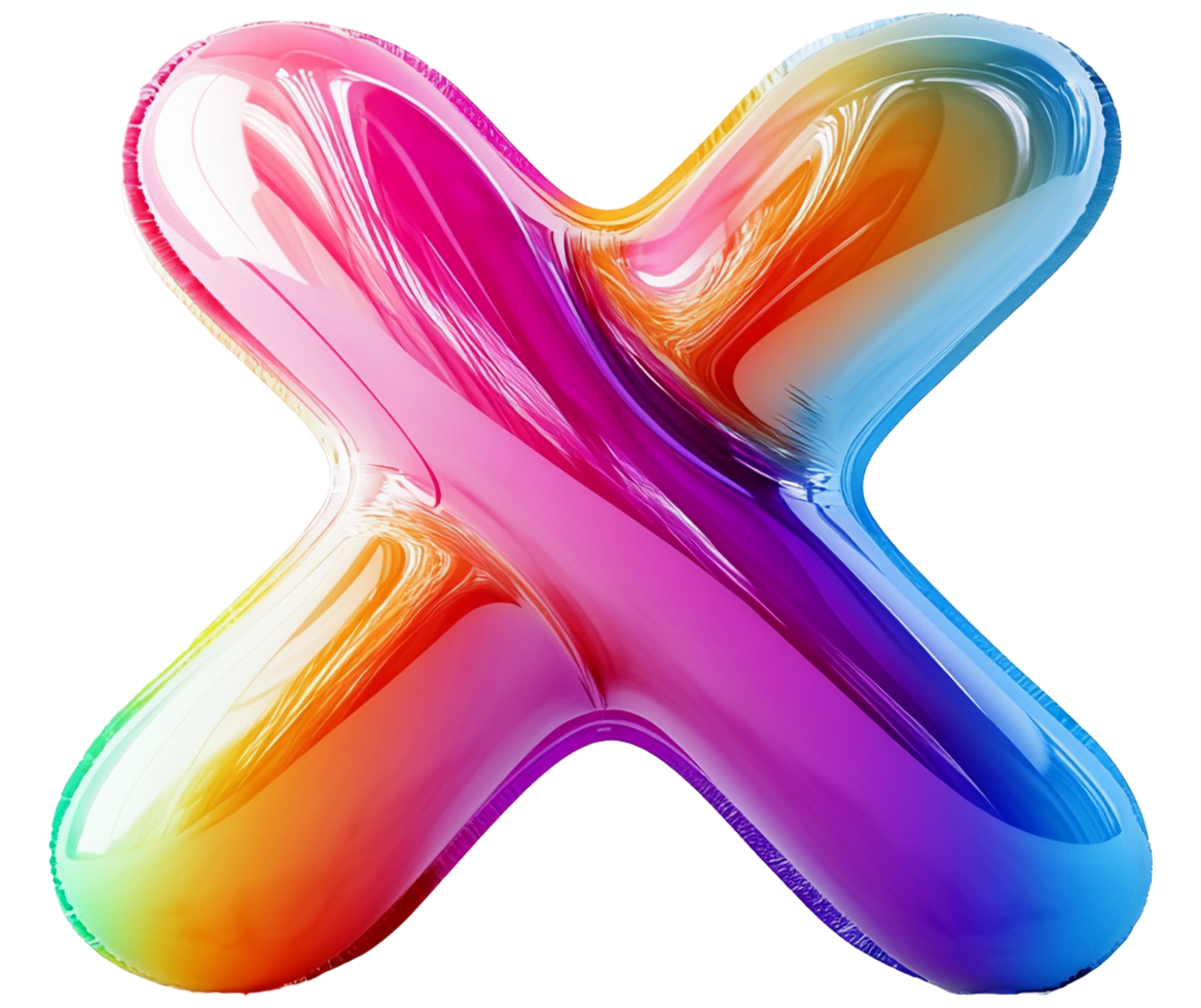 balloon, rainbow, abstract, glossy, colorful, wave, transparent, letter, X, shape, vibrant, bright, design, modern, texture, 3d, fluid, liquid, smooth, colorful wave, gradient, glossy balloon, shiny, png