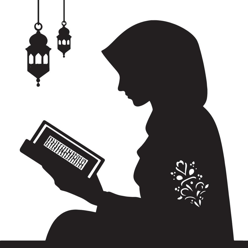 Silhouette of Muslim Woman in Hijab Praying vector