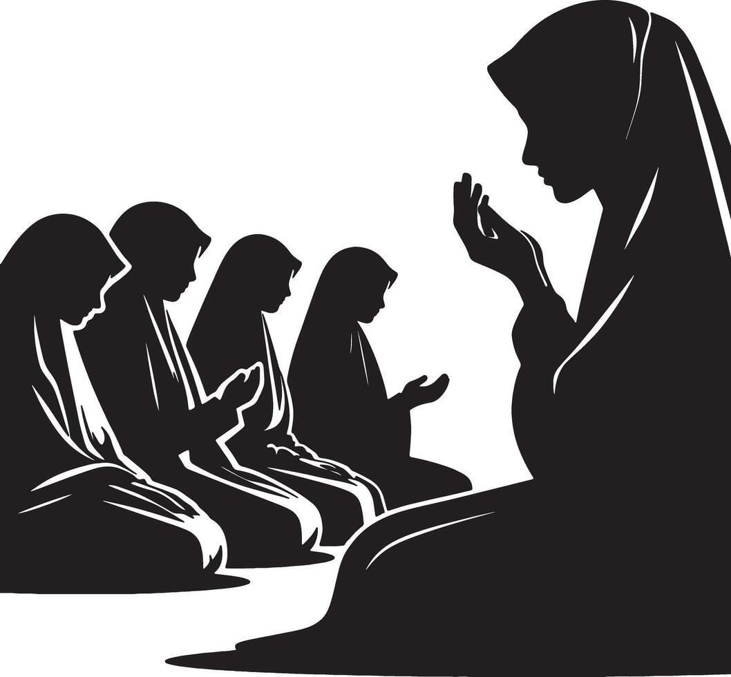 Muslim Woman in Hijab Praying Silhouette vector