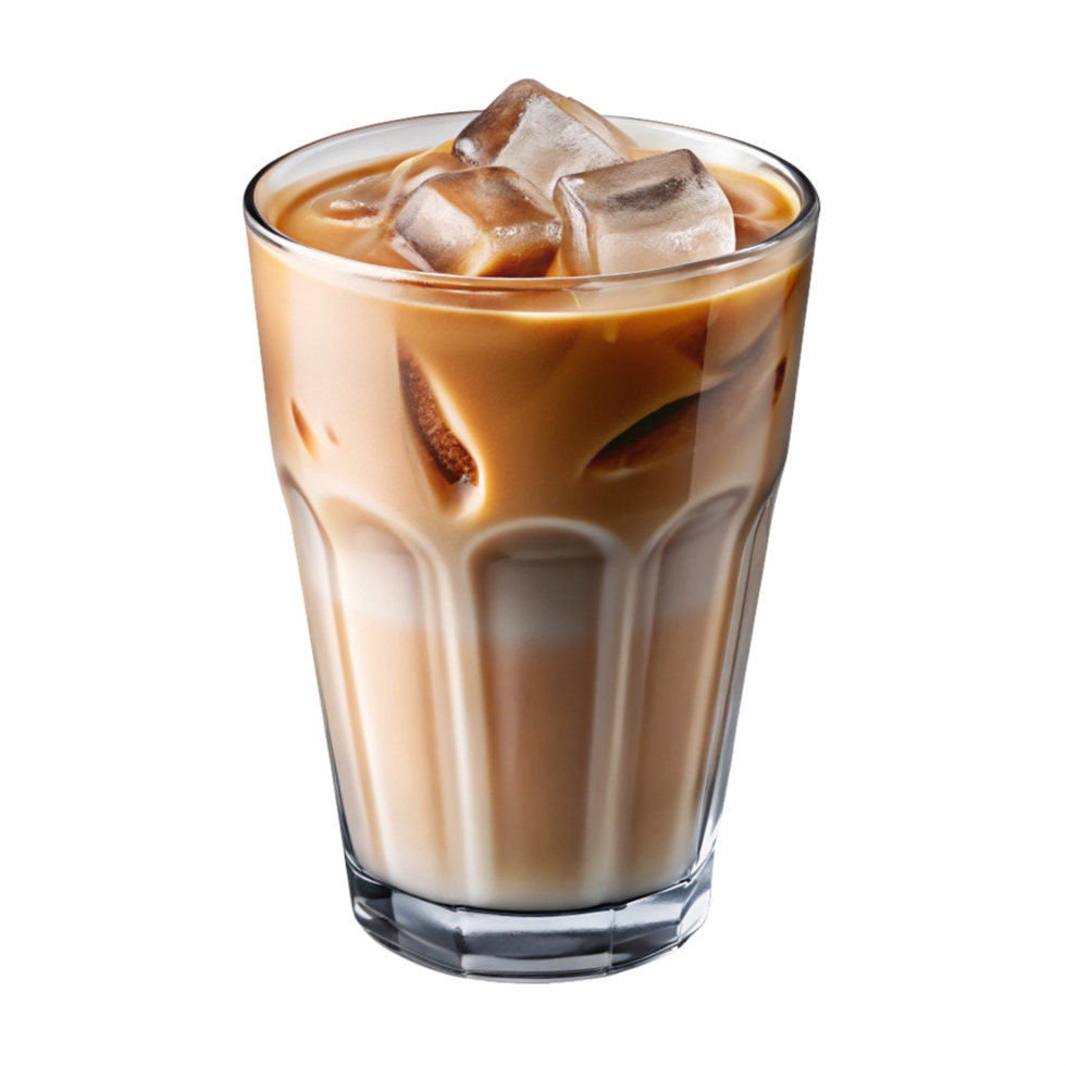 Iced Coffee with Milk and Ice Cubes Isolated on Transparent Background png