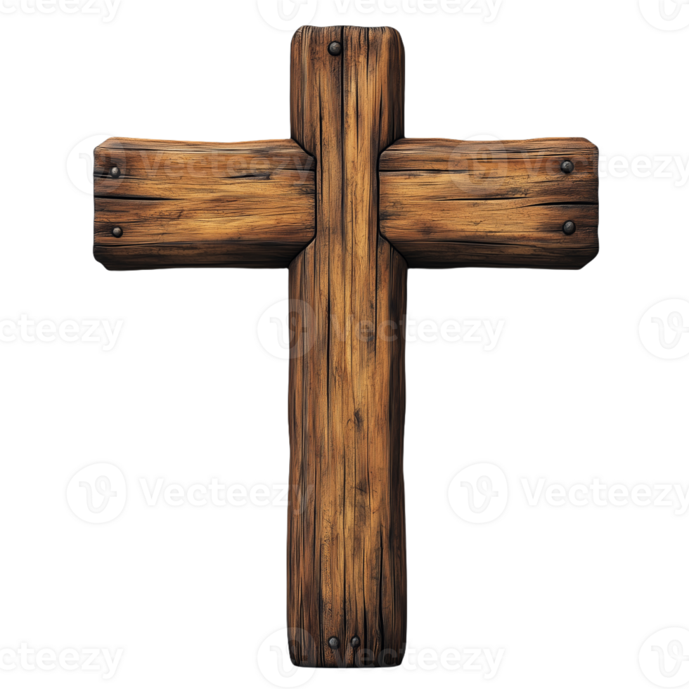 Handcrafted Wooden Cross Emblem of Faith and Spiritual Significance png