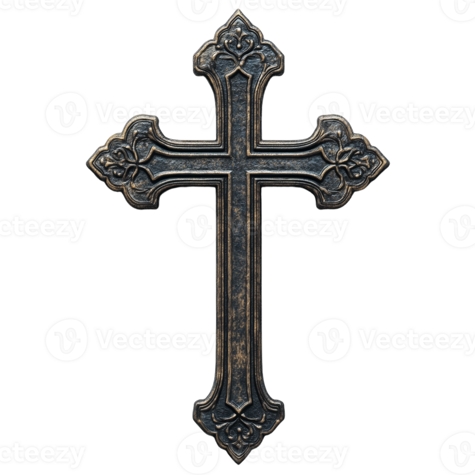 Ornate Metal Cross with Intricate Floral Design for Decoration png