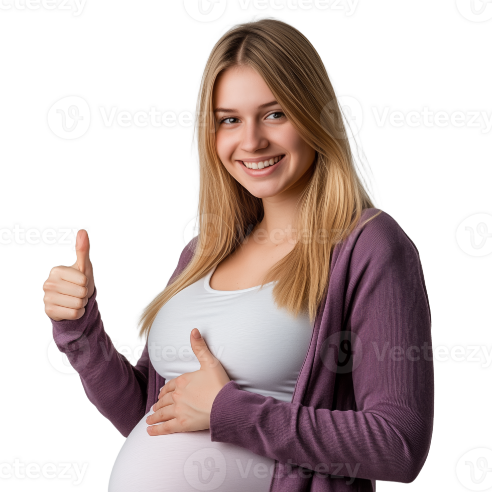 Joyful Expecting Mother Smiling with Thumbs Up Gesture png