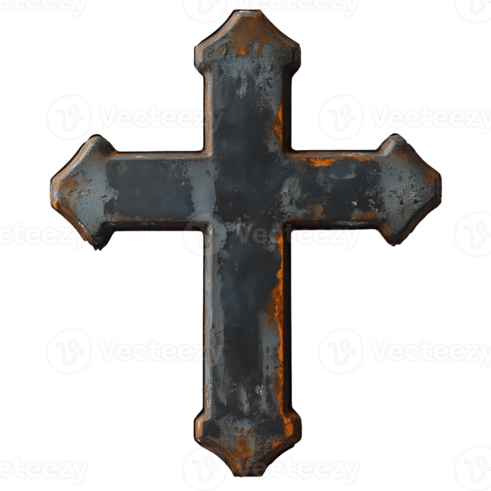 Rusty Metal Cross with Ornate Design and Historical Significance png