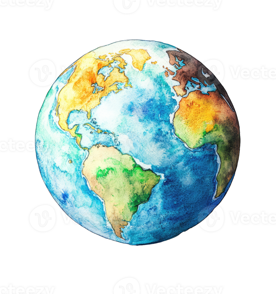 Beautiful watercolor painting of Earth globe showcasing continents and oceans Perfect for home decor or educational purposes png