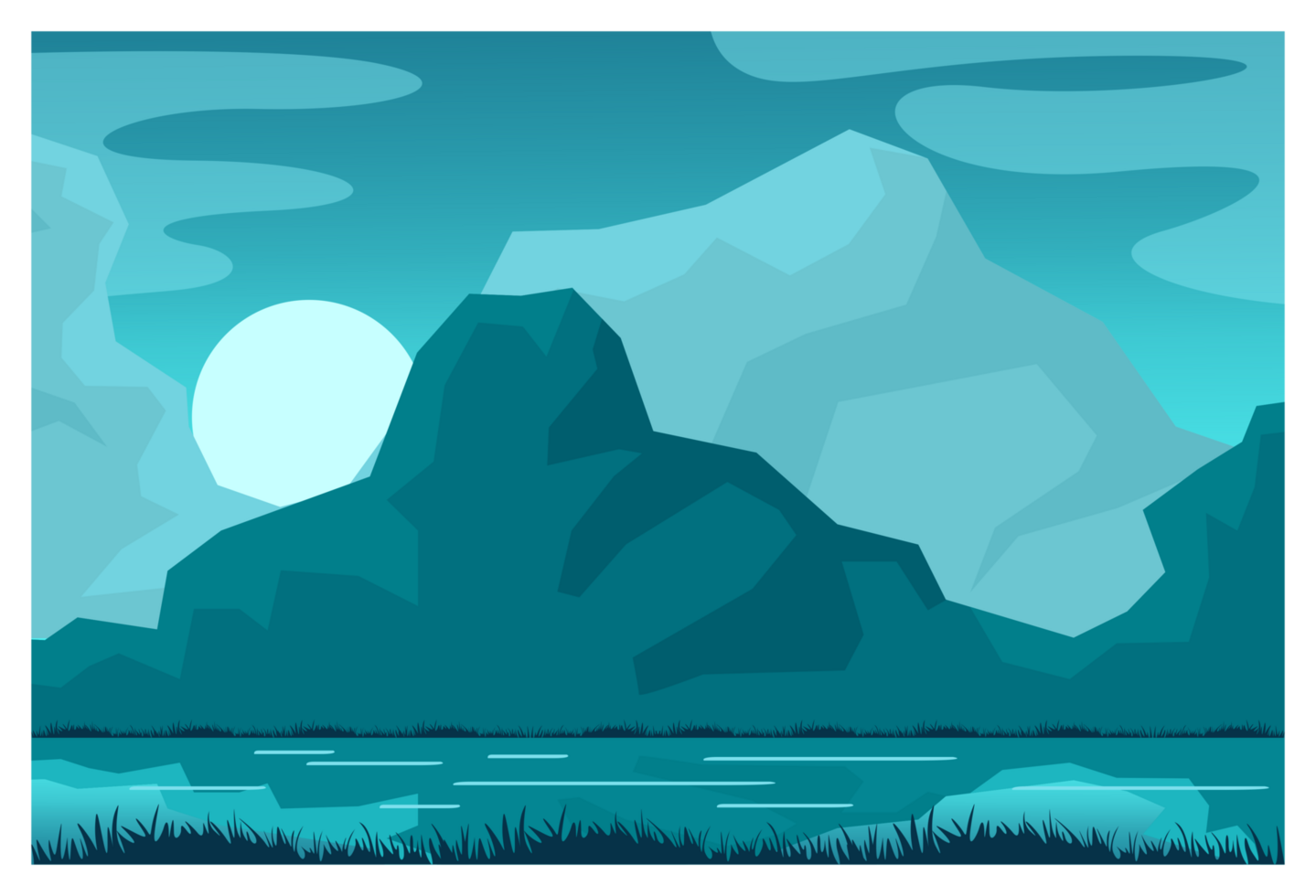 Quiet Dawn by the Lake with Mountain Backdrop png