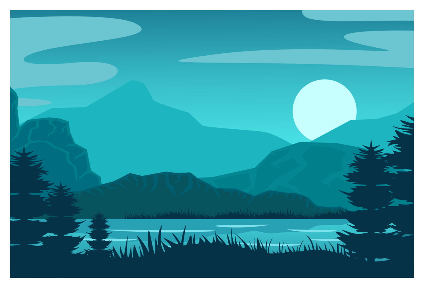 Tranquil Lake and Mountain Scenery at Dawn png