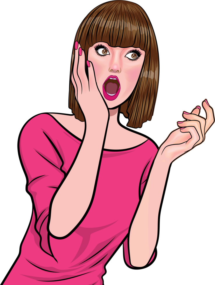 A woman with her mouth open and a shocked expression png