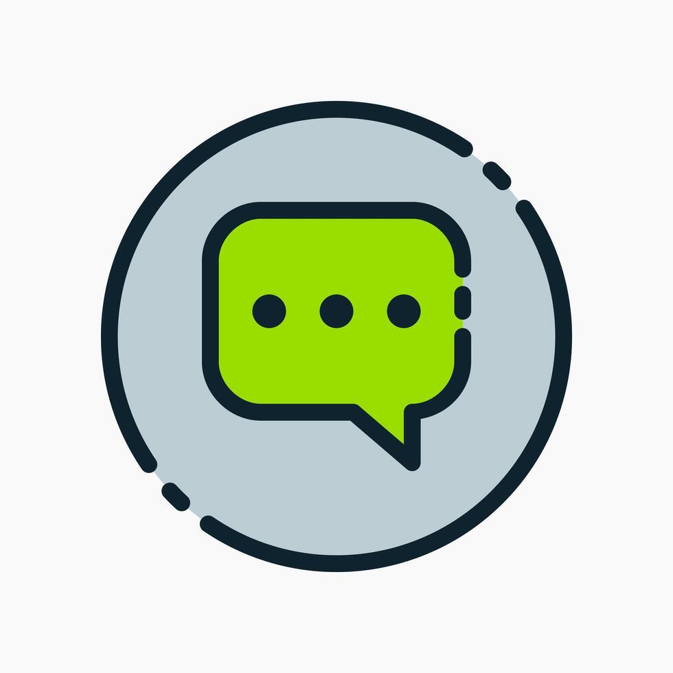 A green speech bubble icon on a white background with line and color style vector