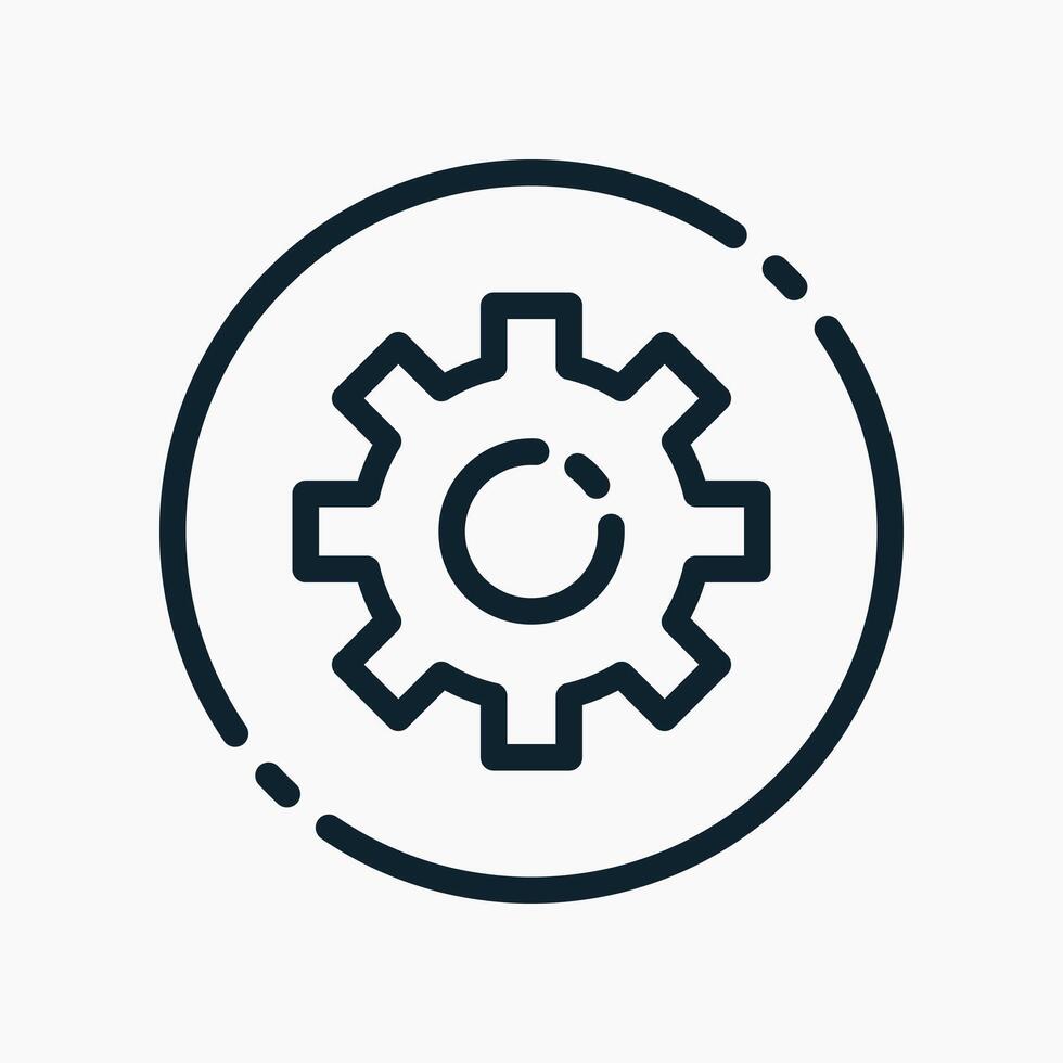 A gearwheel icon in a circle with line style vector