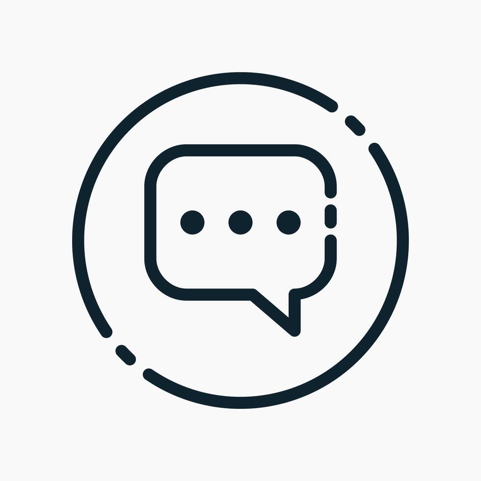 A black and white image of a speech bubble with line style vector