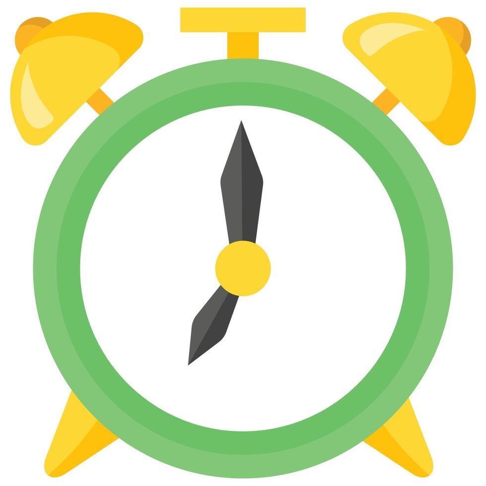 Green and yellow alarm clock ideal for lifestyle blogs, morning routine articles, or time management concepts in design projects. vector