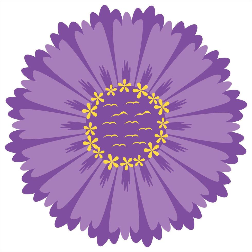 Purple flower with yellow petals. Ideal for nature backgrounds, floral designs, spring concepts, botanical posters, and gardenthemed projects. vector