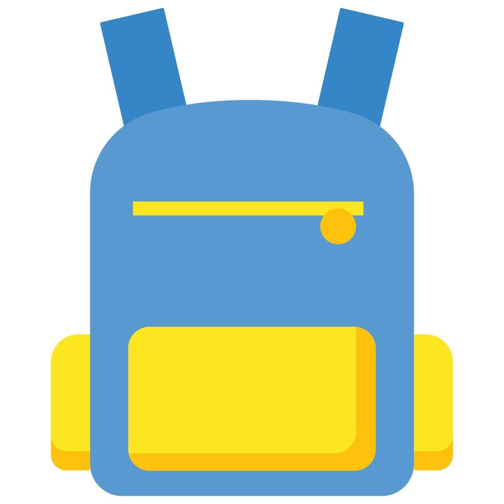 Blue and yellow backpack with a zipper, ideal for school or outdoor activities. Bright, vibrant and practical accessory for any adventure. vector