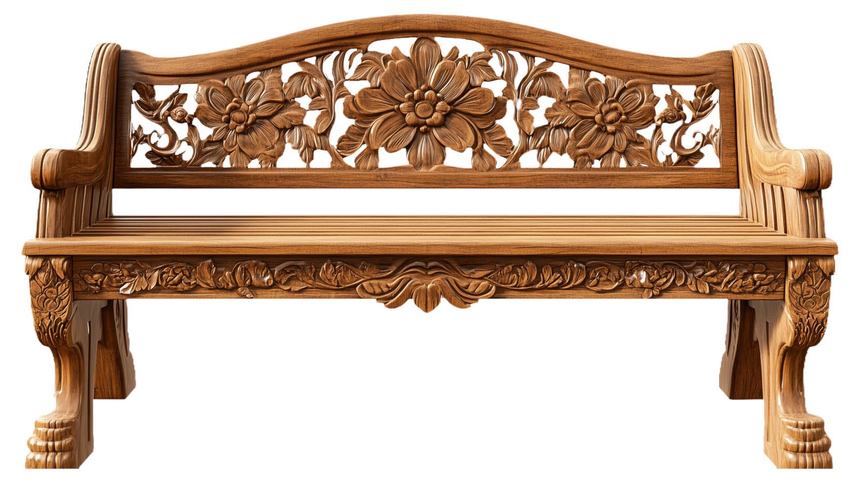 Luxury Rectangular Bench with Floral Details Wooden Carving Cutout for Transparent Background Designs png