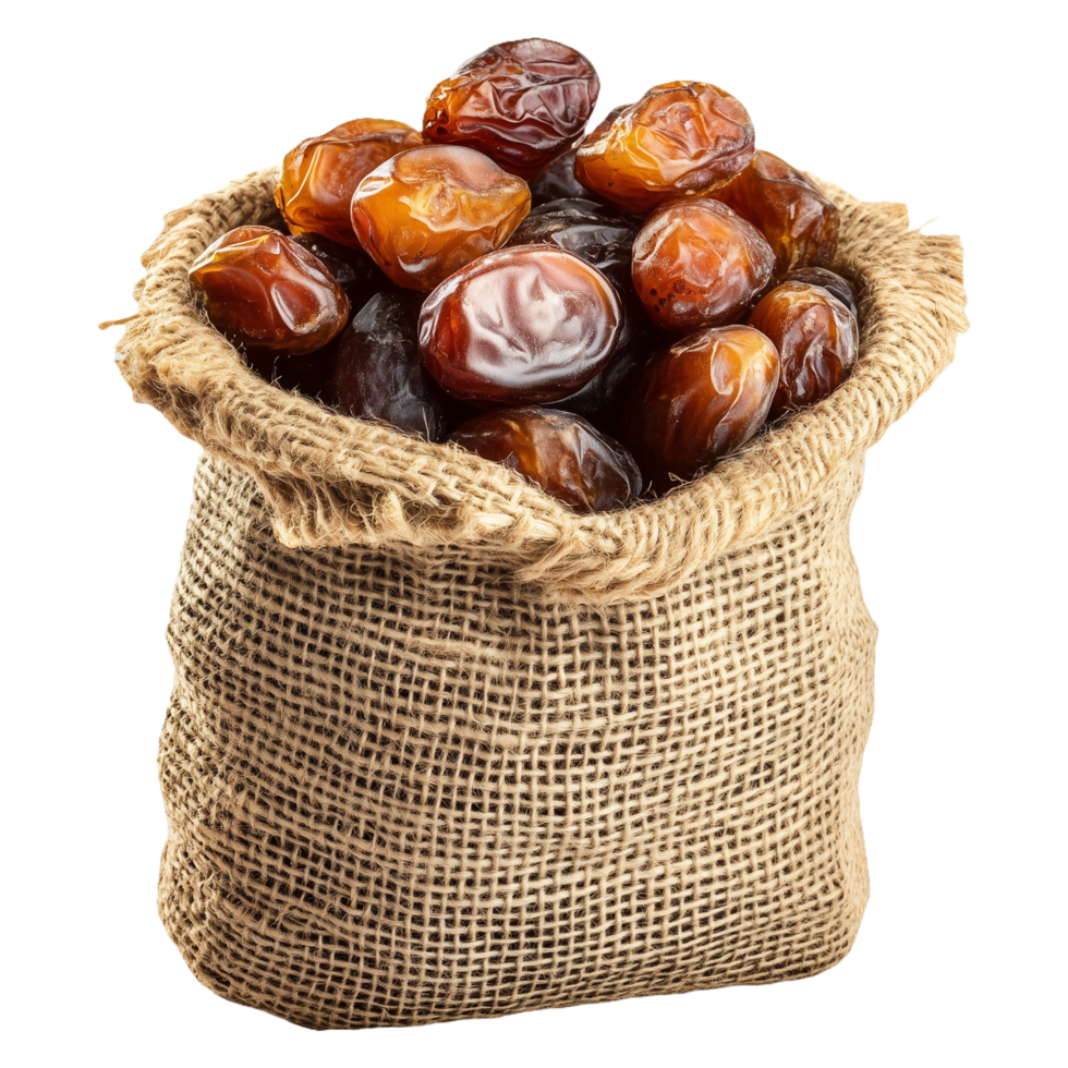 Sweet Dates in Jute Sack A Cutout Isolated on Transparent Background for Product Displays and Cover png