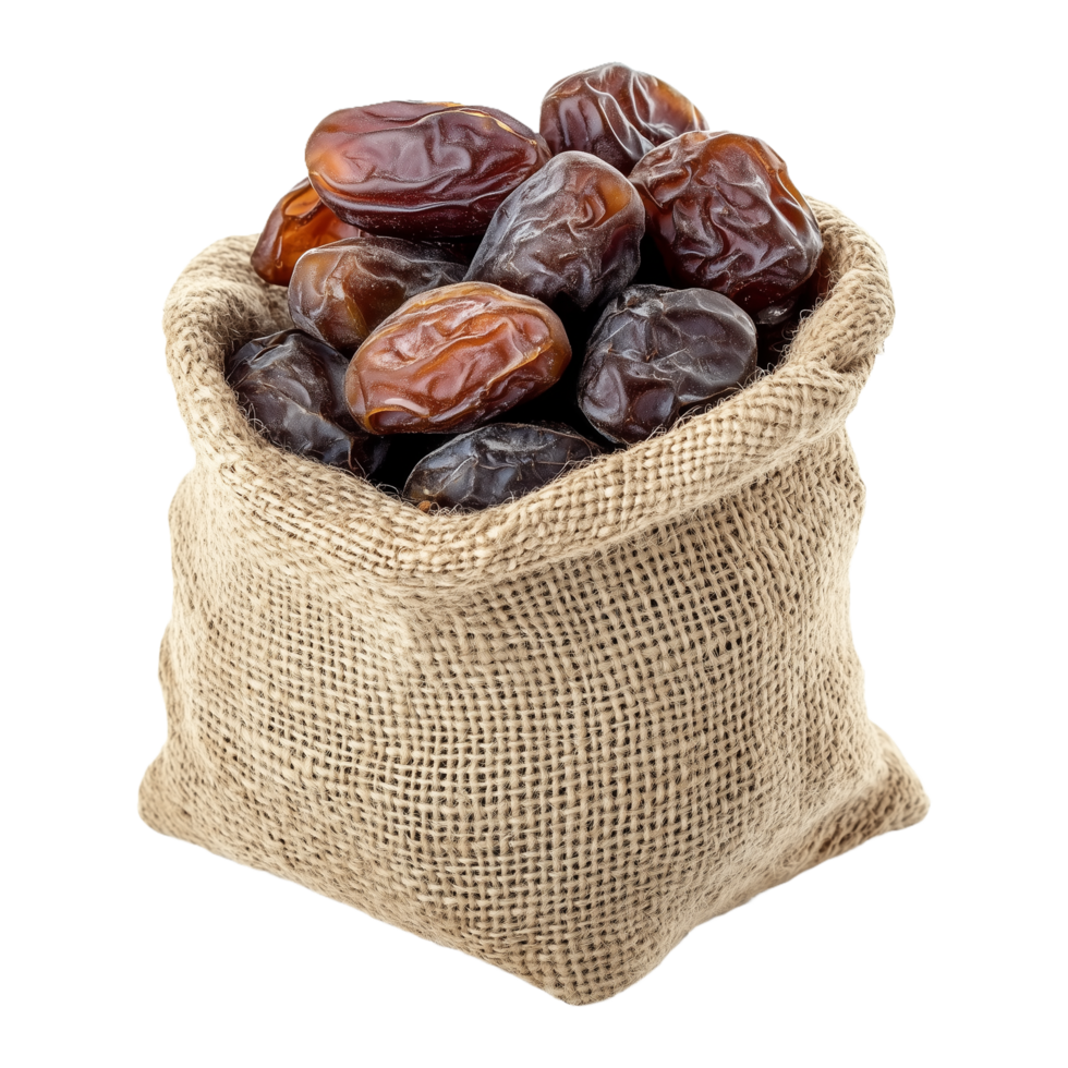 Rustic Burlap Sack with Sweet Dates A Healthy Snack Isolated for Transparent Background Designs png