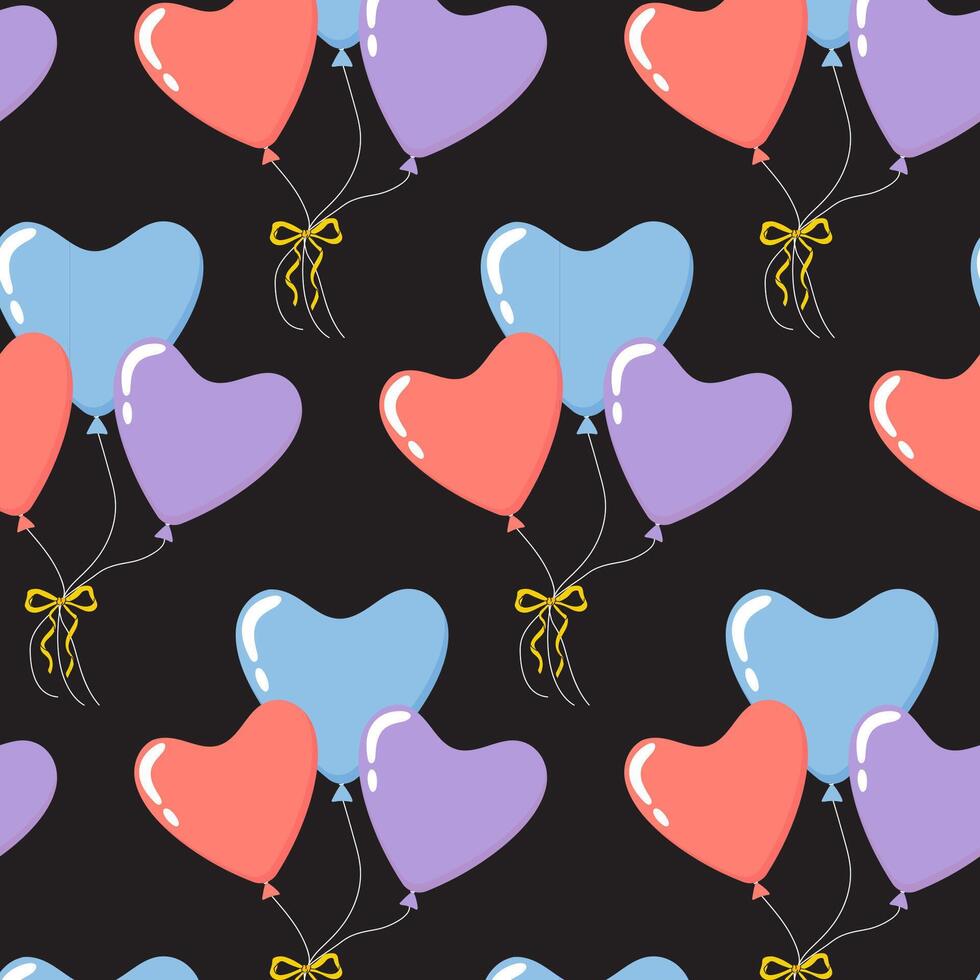 Colorful heart and round balloons on a dark background for festive occasions vector