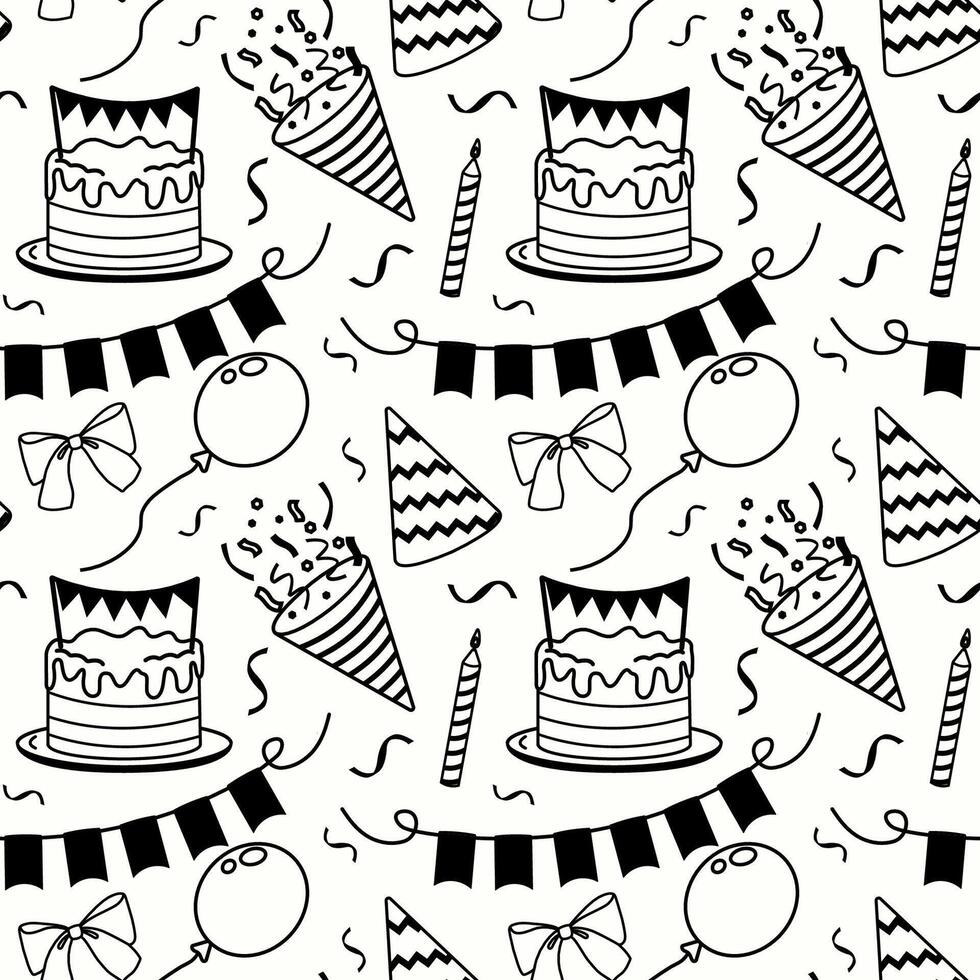 Celebratory patterns featuring cakes, balloons, and party hats for festive occasions vector