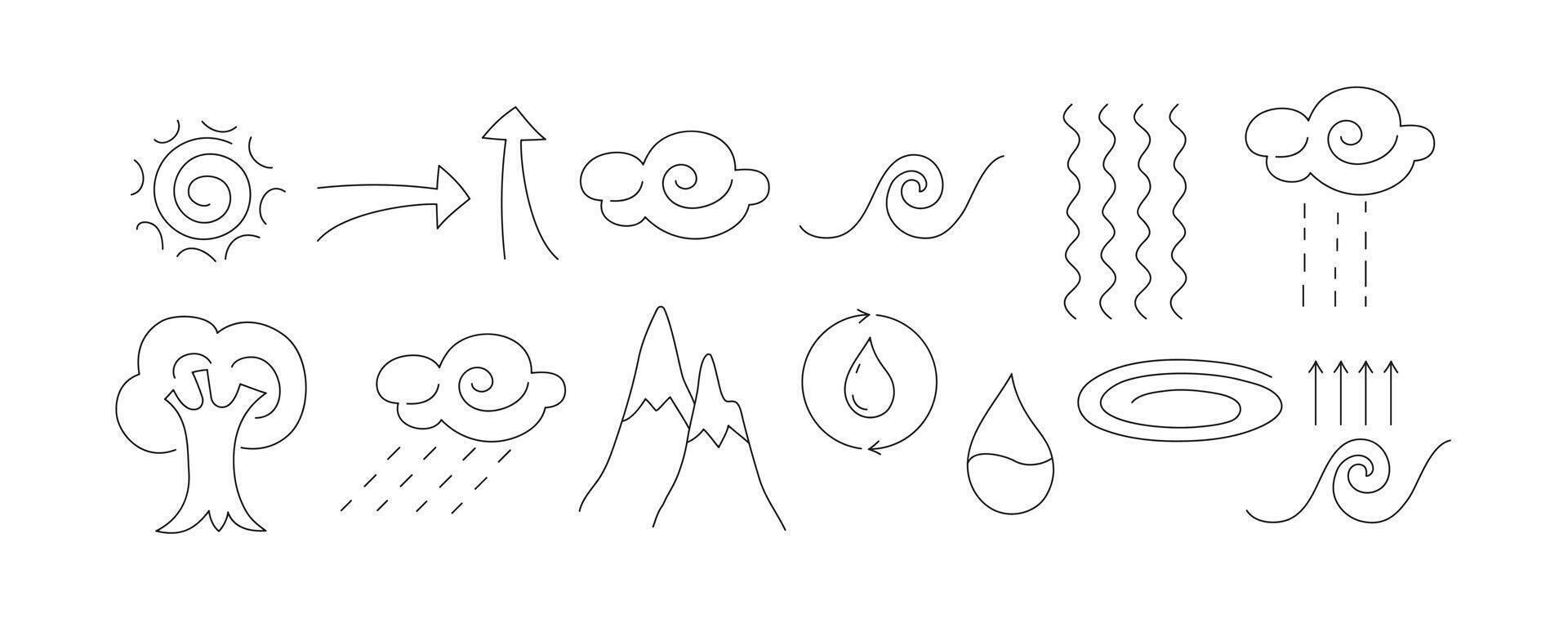 Illustrations depicting natural elements and weather phenomena in a simple style vector