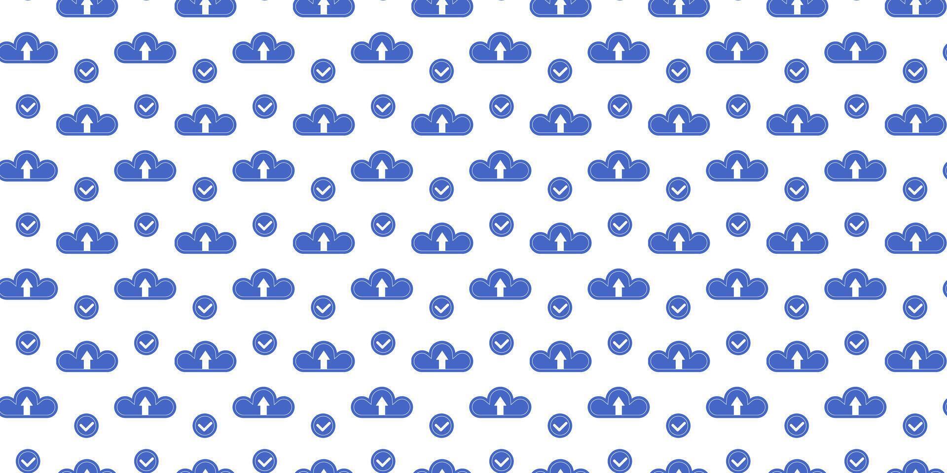 Background pattern featuring blue clouds, locks, and check marks on a white backdrop vector