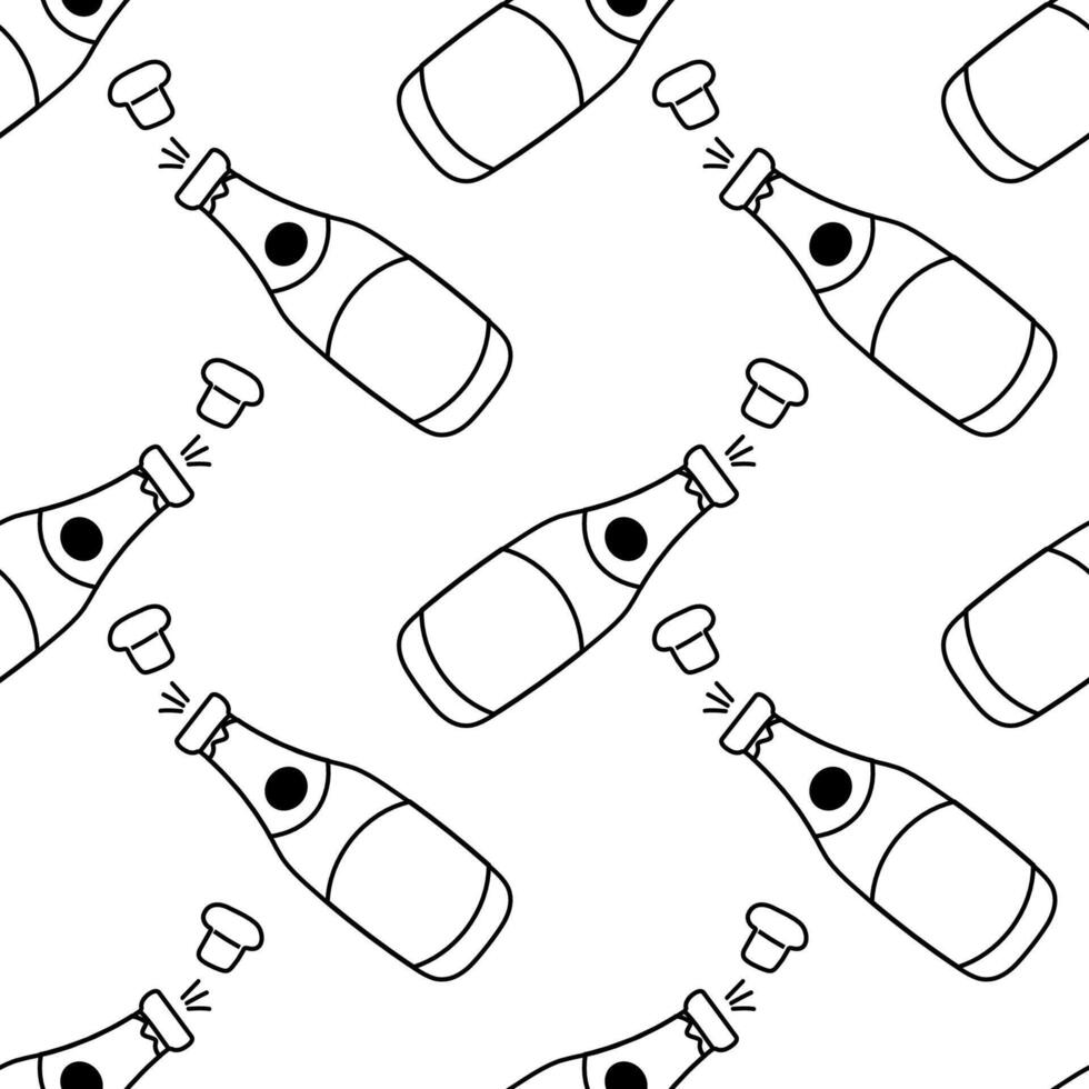 Pattern of champagne bottles with corks in a repetitive design for festive occasions vector