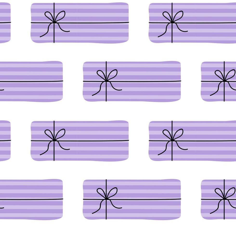 Pattern of purple gift boxes with ribbons on white background creates festive mood vector