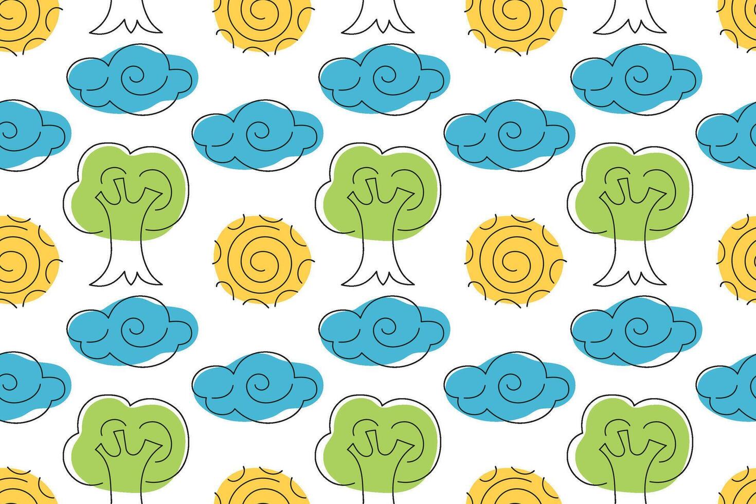 Colorful pattern featuring trees and suns in a playful design for textiles or wallpapers vector