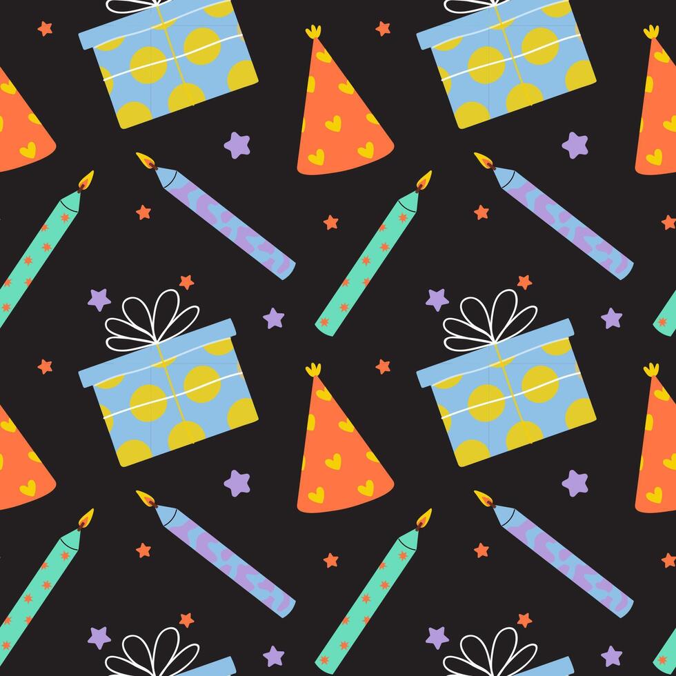 Bright and colorful party elements displayed on a dark background for celebration vector