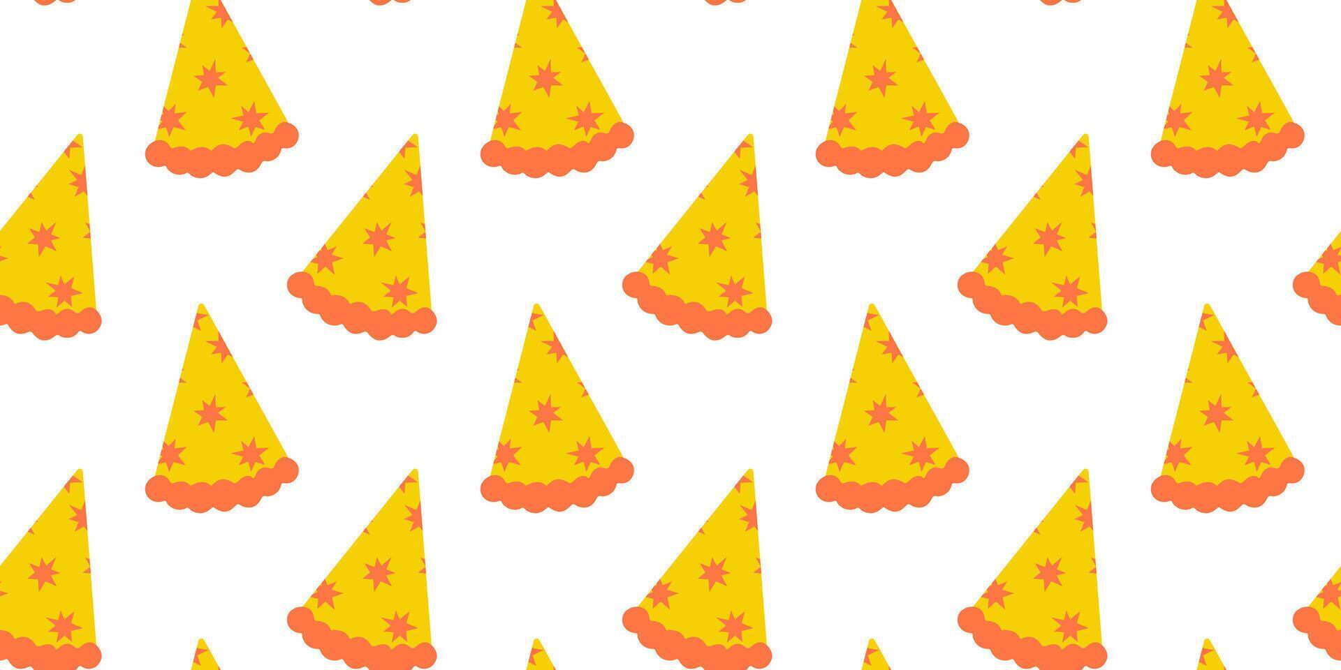 Colorful party hats in repeating pattern decorate a festive background for celebrations vector